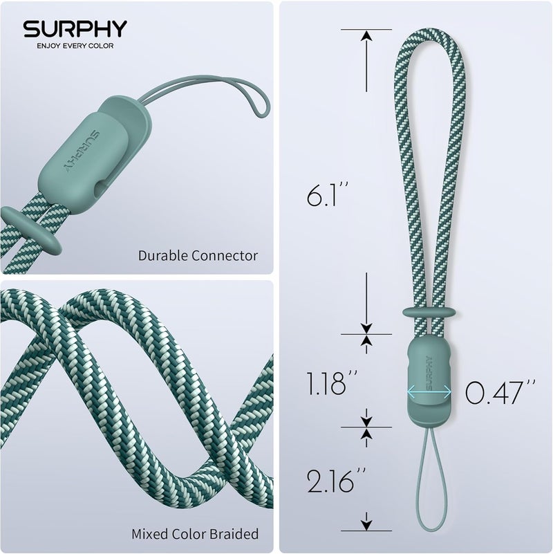 SURPHY 2 Pack Phone Lanyard for Cellphone Case, Phone Wrist Strap for Case, Cellphone Strap with 2-Color Braided, Charm Wrist Lanyard for Women and Men, Green & Gray - Image 5